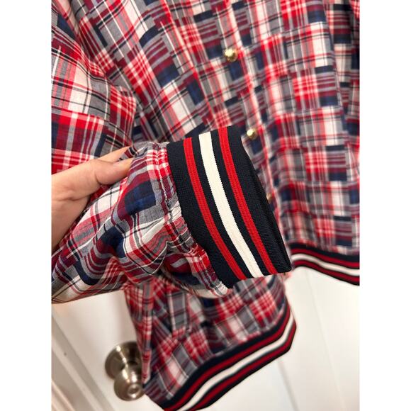 Tommy Hilfiger Womens Plaid Patchwork Varsity Jacket Colorful Multicolor Size 2X - Picture 6 of 12